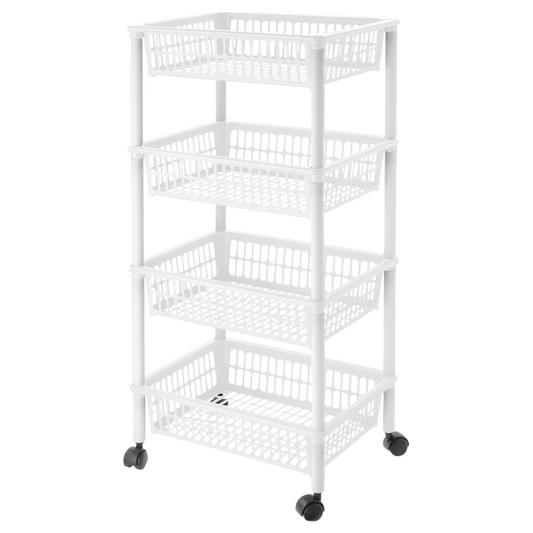 4-Tier Mesh Trolley with Wheels - White