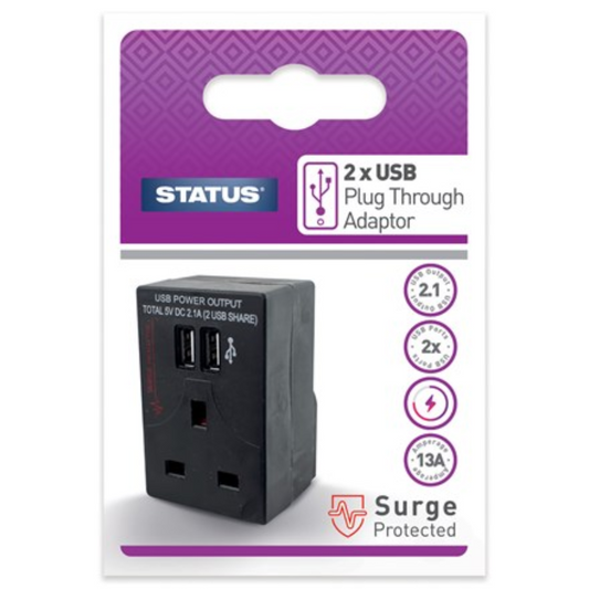 2 USB Port Power Adaptor Black