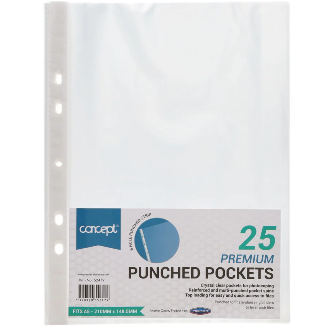 Concept A5 Protective Punched Pockets (Pack of 25)