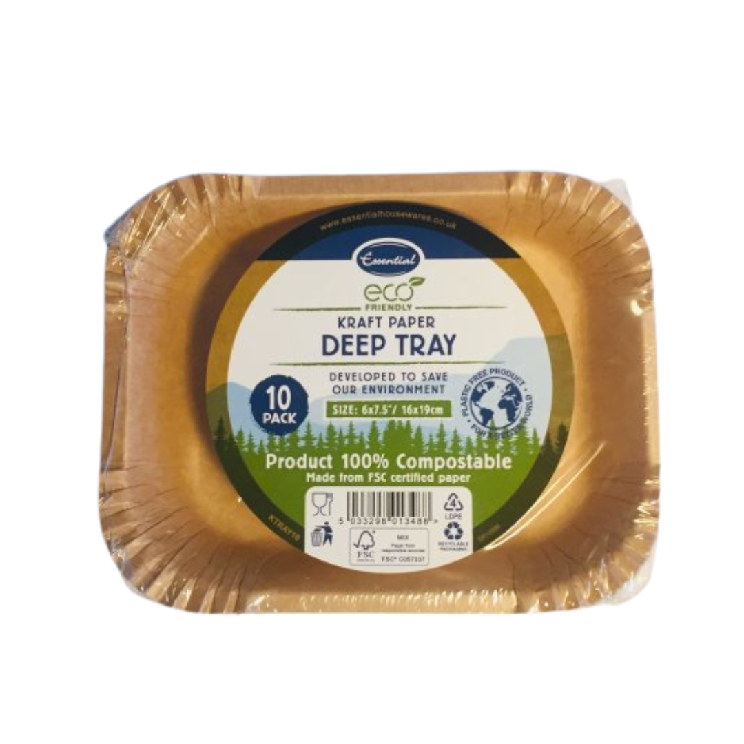 Pack Of 10 16x19cm Kraft Deep Tray