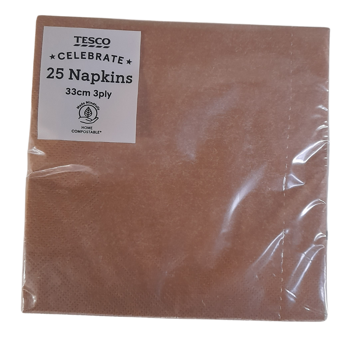 Tesco Napkins Kraft 33cm 2-Ply Pack Of 25