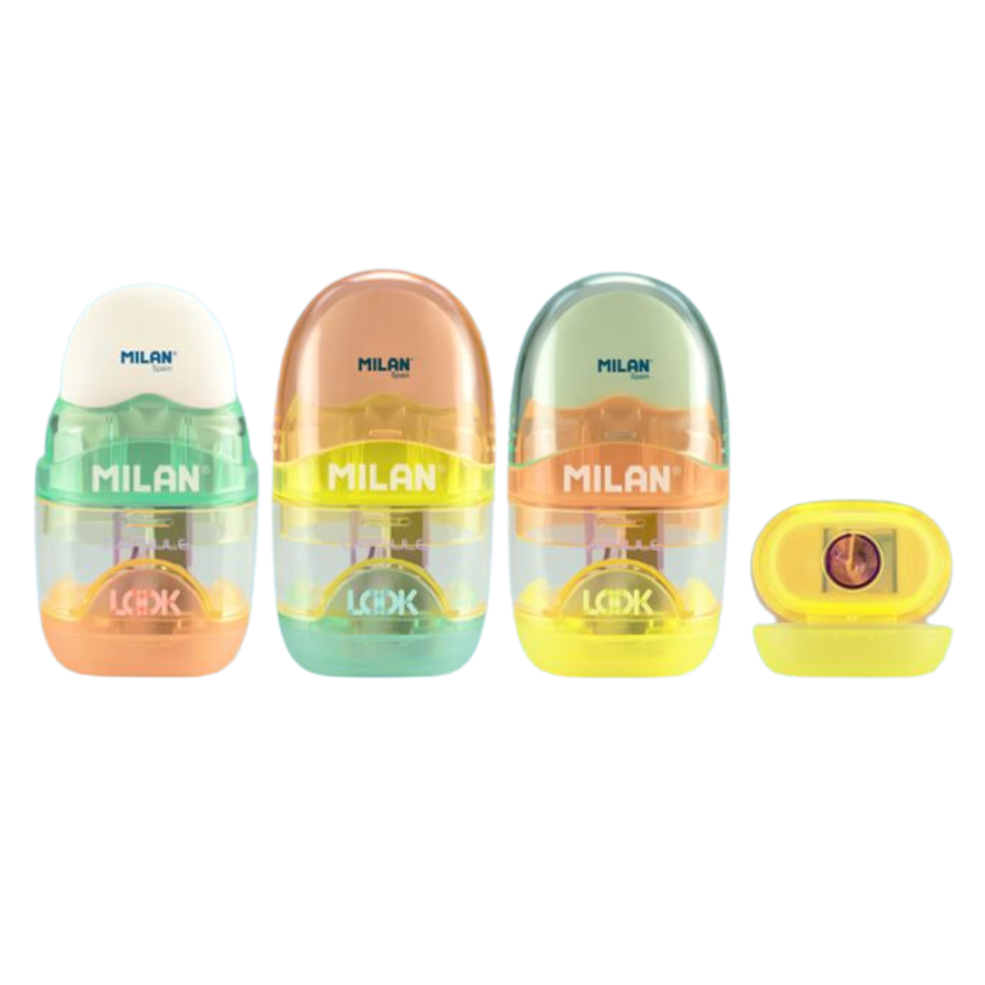 MILAN Capsule Sharpener/Eraser 3 Assorted Colors