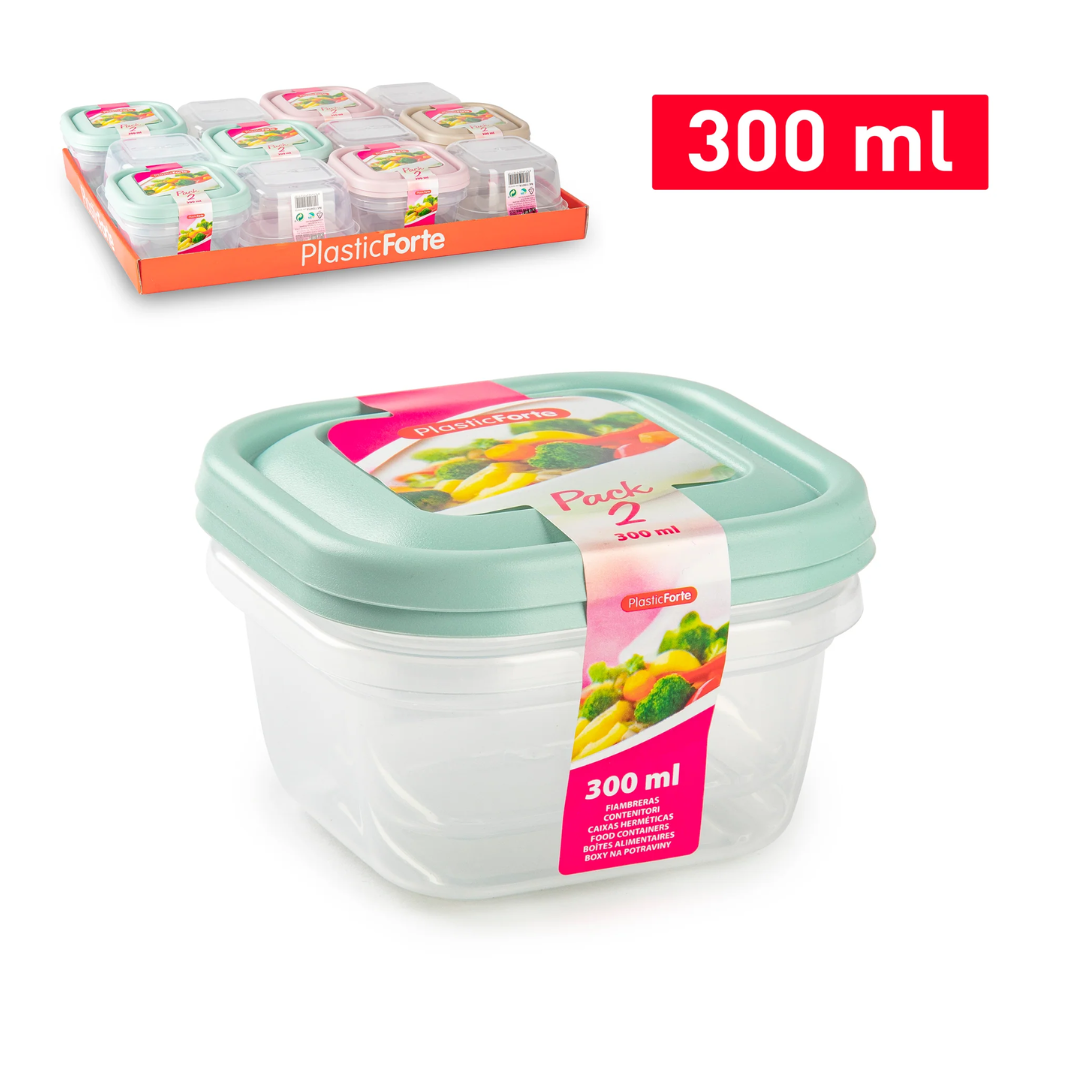 Set of 2 Square 300ml Food Containers