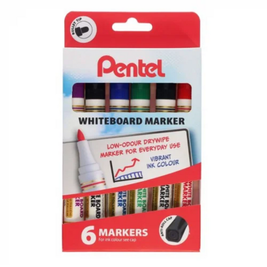 Pentel Pack of 6 Assorted Whiteboard Markers