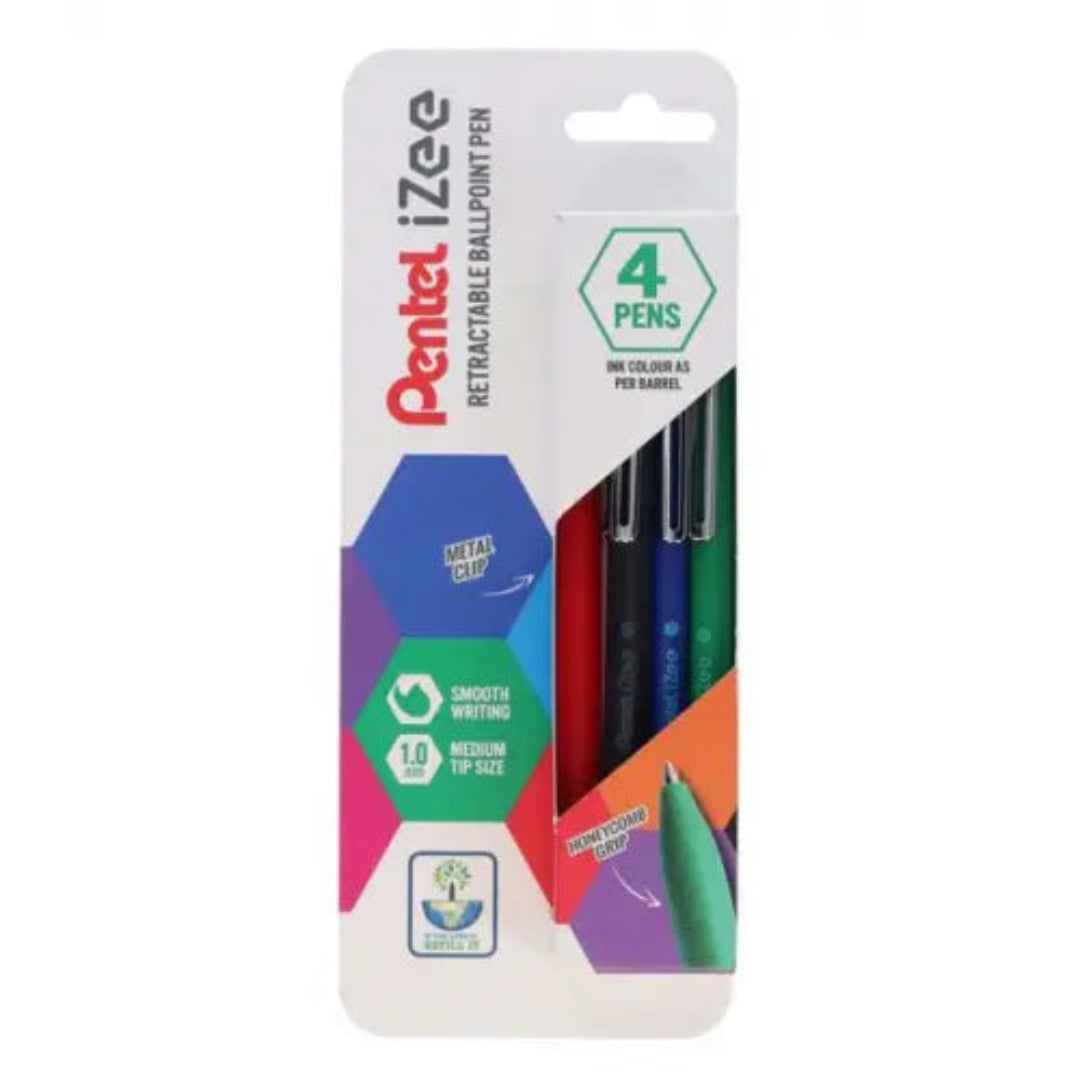 Pentel Izee Retractable Assorted Pens – 4 Pack