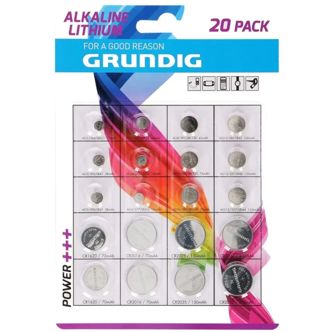 Grundig Button Cell Alkaline & Lithium Batteries (20 Pieces)