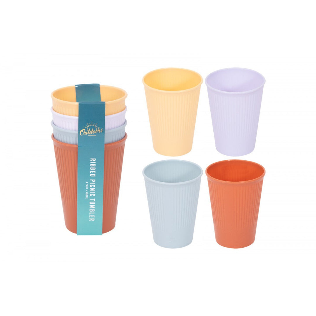 Ribbed Picnic Tumblers – 4-Pack Assorted Colors