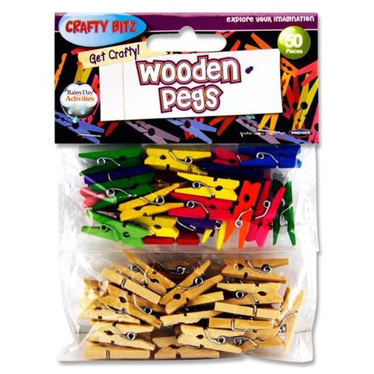 Crafty Bitz Assorted Wooden Pegs 50 pcs