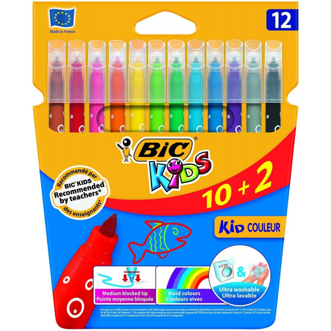 BIC Washable Water-Based Felt Tip Markers – Set of 12 Vibrant Colors