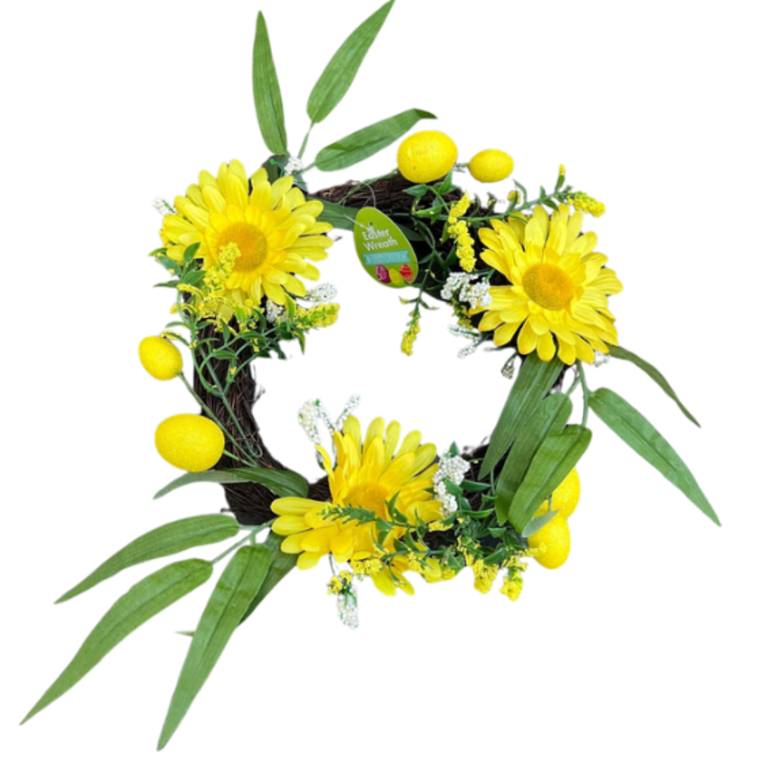 Easter Rattan Wreath Spring Floral Door Decoration – 12 Inches