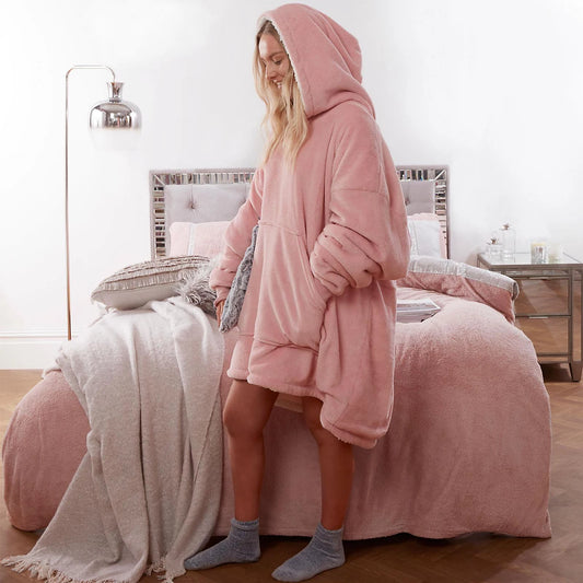 Sienna Teddy Hoodie Blanket - Blush